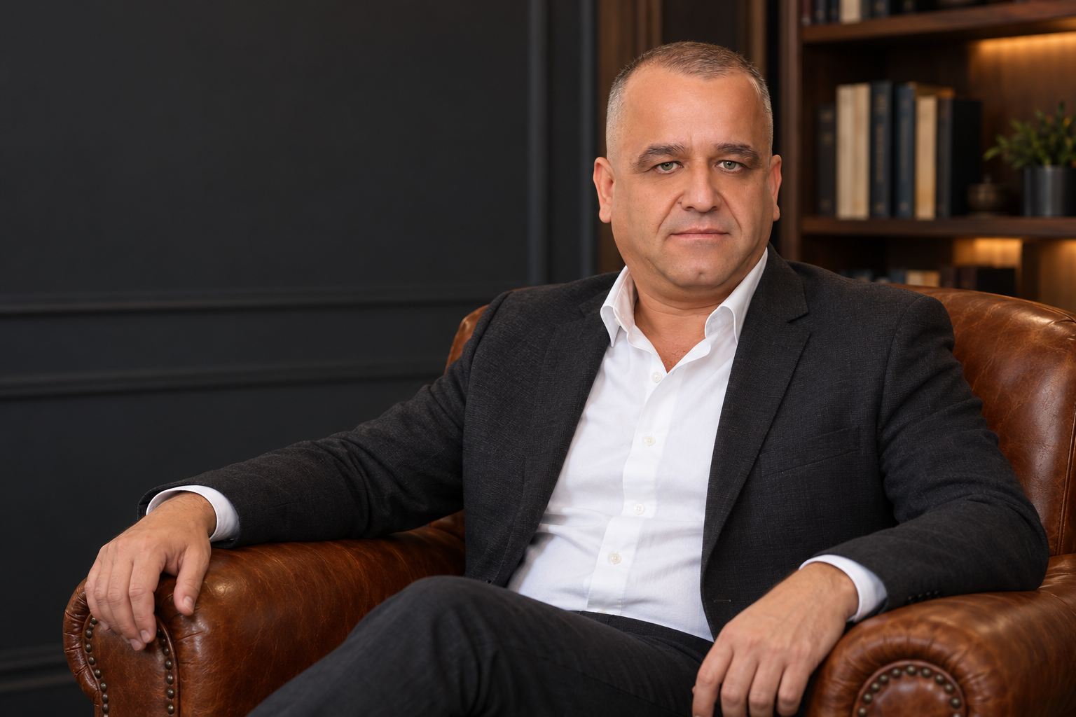 Алишер Умаров в кожаном кресле